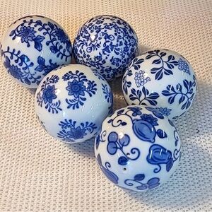 Blue & White Floral Ceramic Balls Spheres